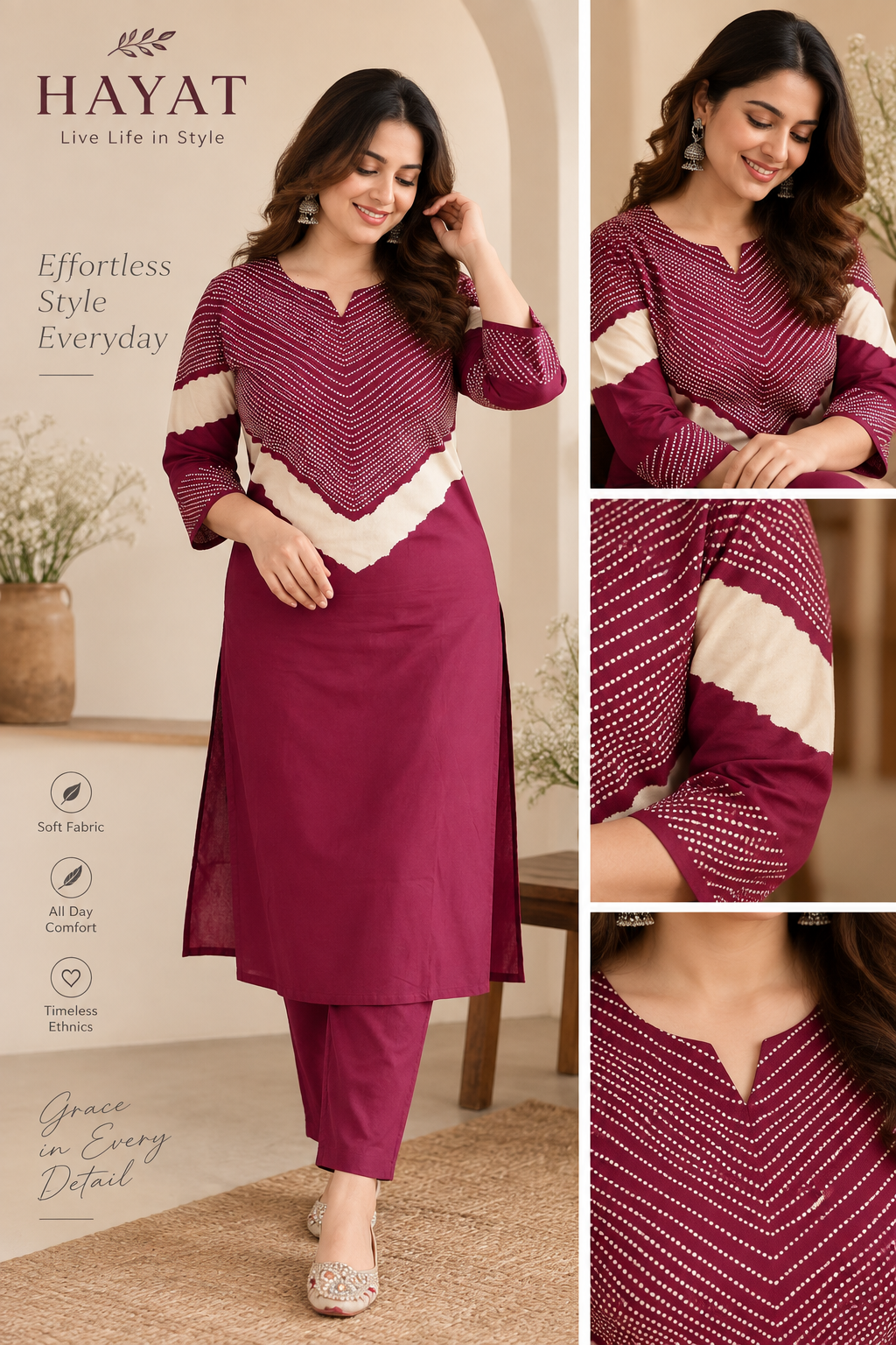 Lehriya Printed Pure Cotton Co-Ord Set Round Neck with V cut