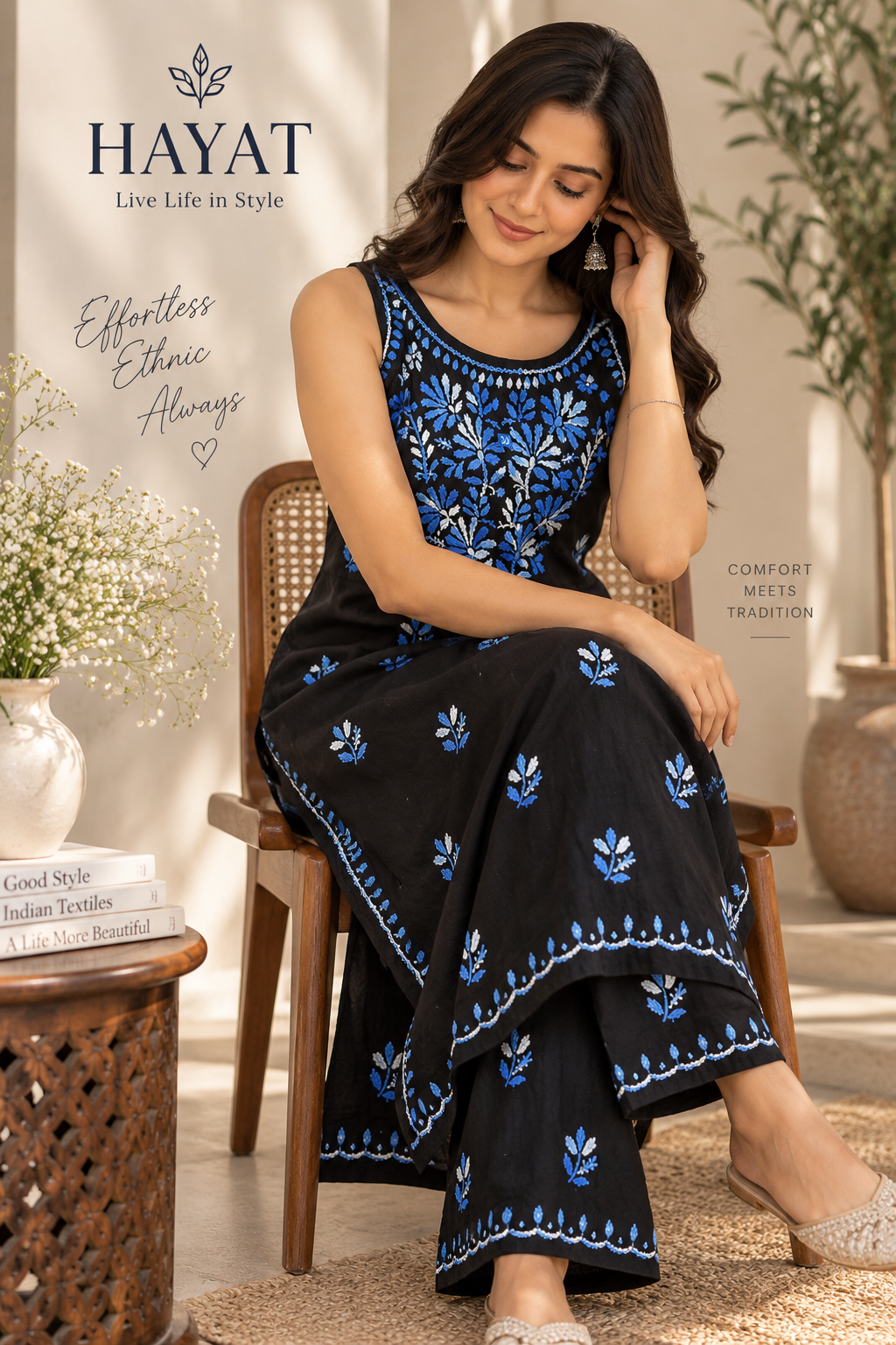 Premium Heavy Rayon Sleeveless Co-Ord Set with Chikankari Embroidery
