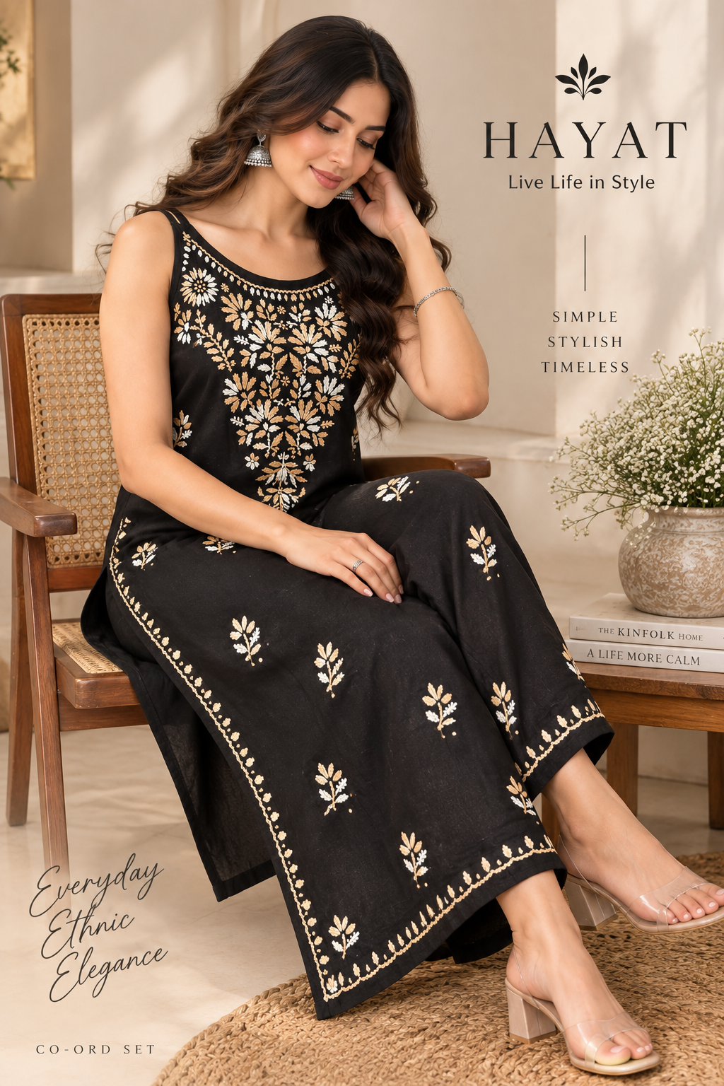 Premium Heavy Rayon Sleeveless Co-Ord Set with Chikankari Embroidery