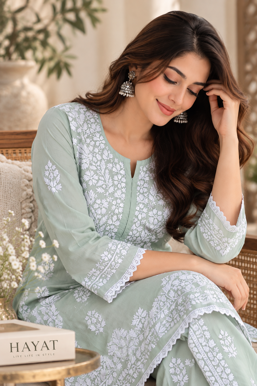 Chikankari Embroidered Premium Stylish Kurta with a Designer Embroidered Chikankari Dhoti Pant Co-Ord Set