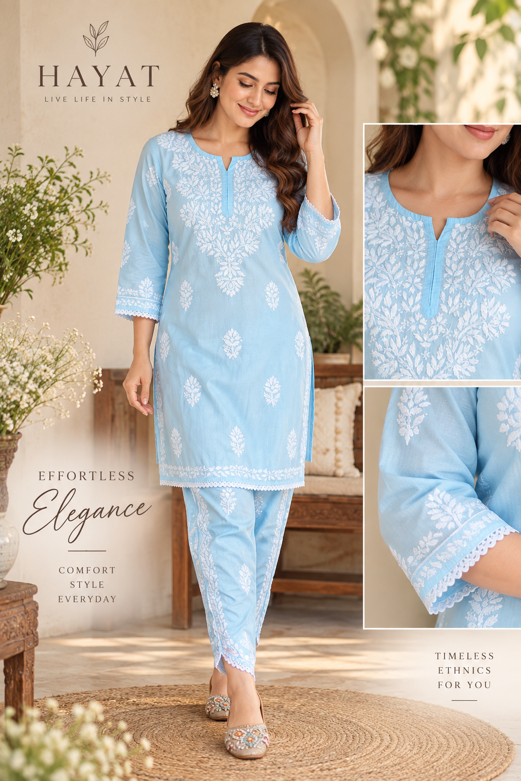 Chikankari Embroidered Premium Stylish Kurta with a Designer Embroidered Chikankari Dhoti Pant Co-Ord Set