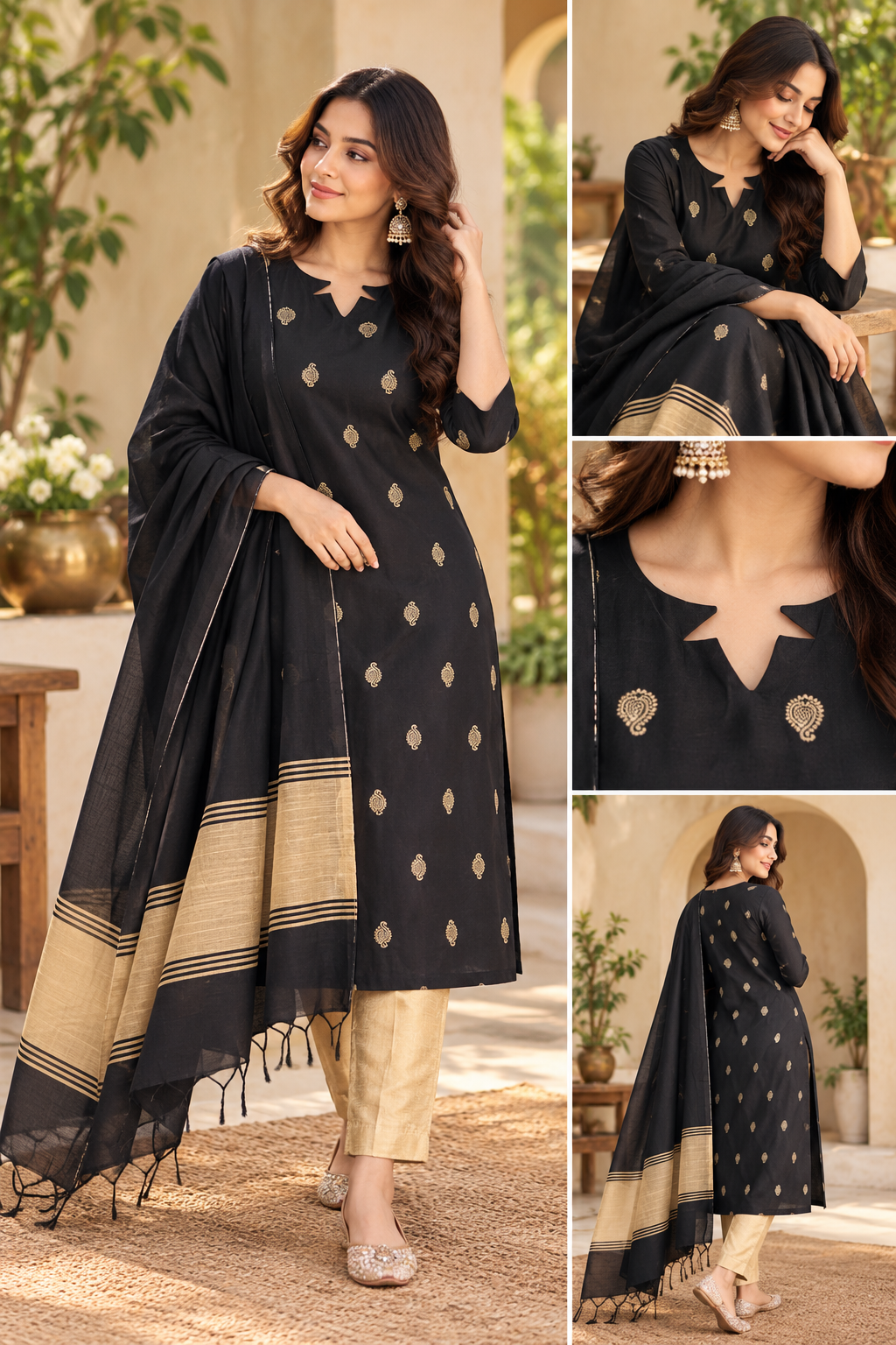 Jamdani Cotton Silk Weaved Kurta with Cotton Lining Dupatta Cotton Silk Bottom with Pocket